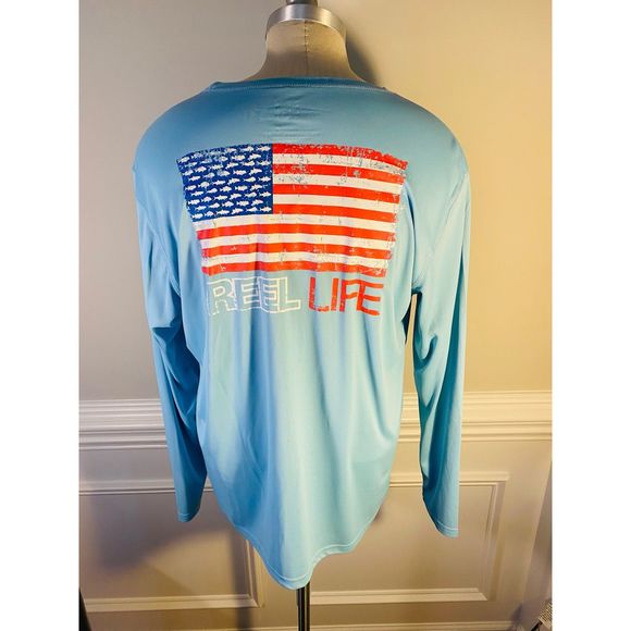 AWESOME! Reel Life Gear Mens crew neck Shirt Sun Ray Defender Performance.(92) - Picture 1 of 13